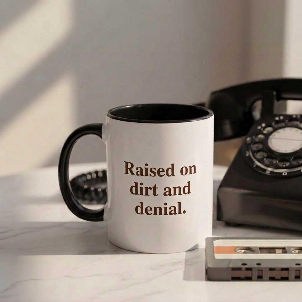 Raised on dirt and denial mug - Gen X Collection
