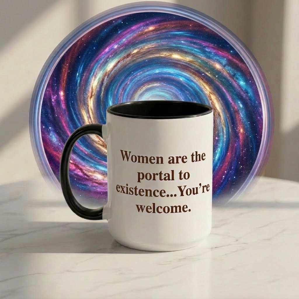 Women are the portal to existence... You're welcome. Mug
