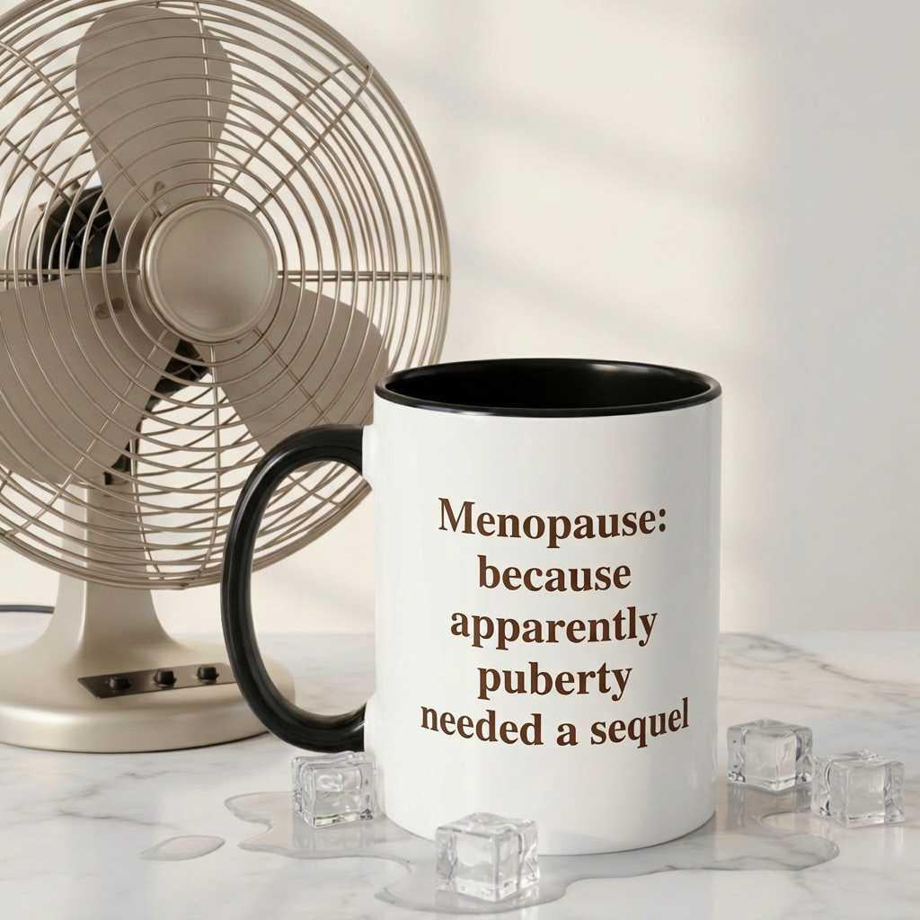 Hot Bothered and Unstoppable collection - Menopause mug with fan and ice cubes