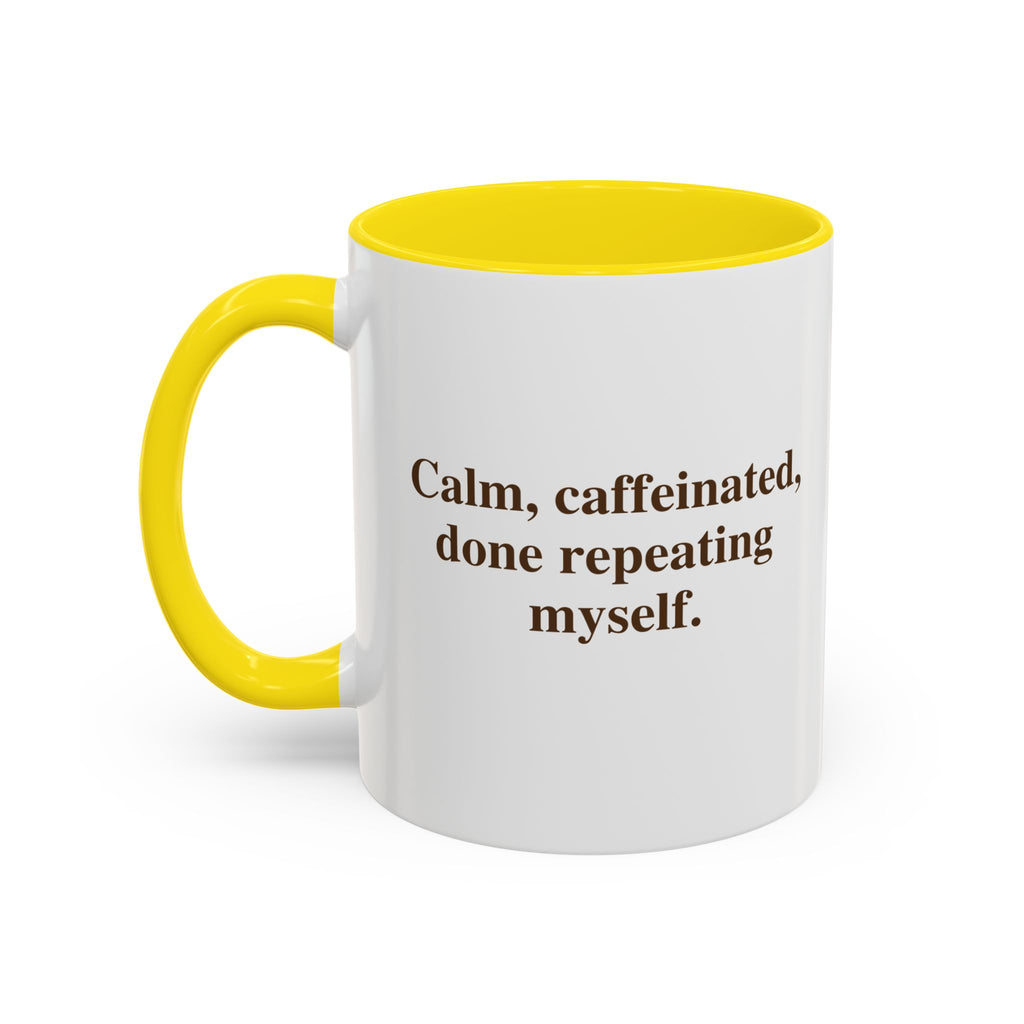 Coffee Mug — "Caffeinated, Overthinking, Expert." Accent Black-Handle Ceramic Mug (11/15oz)