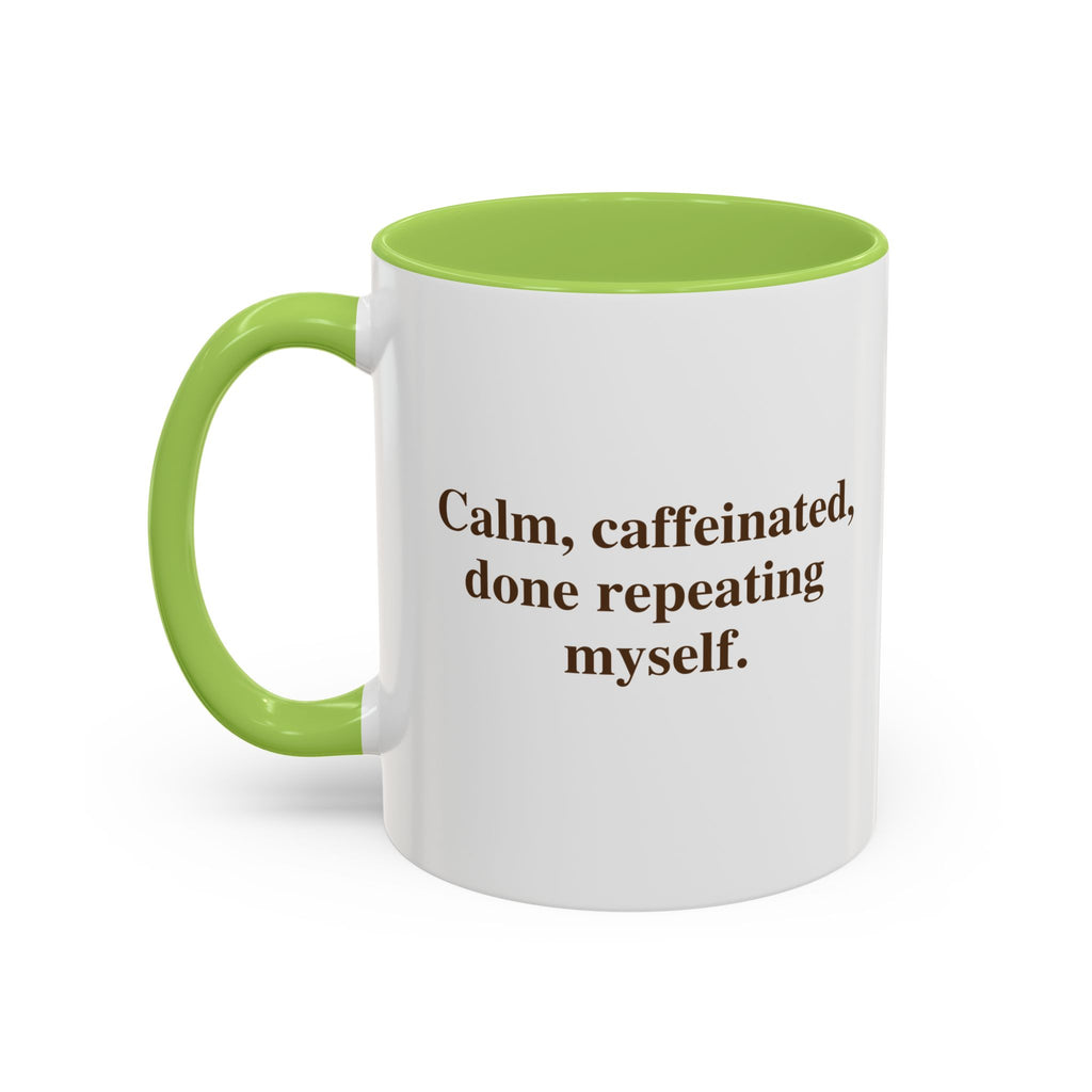 Coffee Mug — "Caffeinated, Overthinking, Expert." Accent Black-Handle Ceramic Mug (11/15oz)