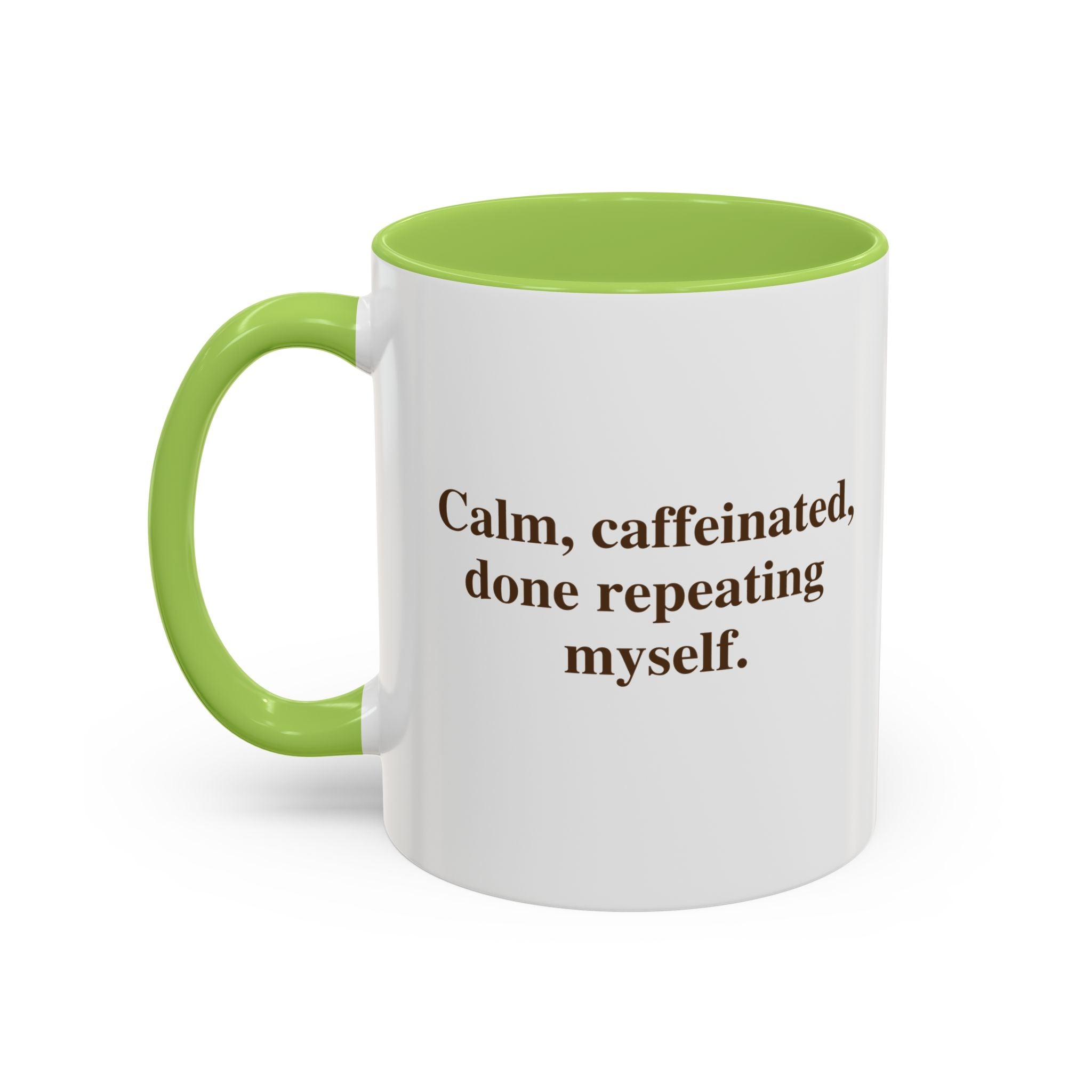 Coffee Mug — "Caffeinated, Overthinking, Expert." Accent Black-Handle Ceramic Mug (11/15oz)