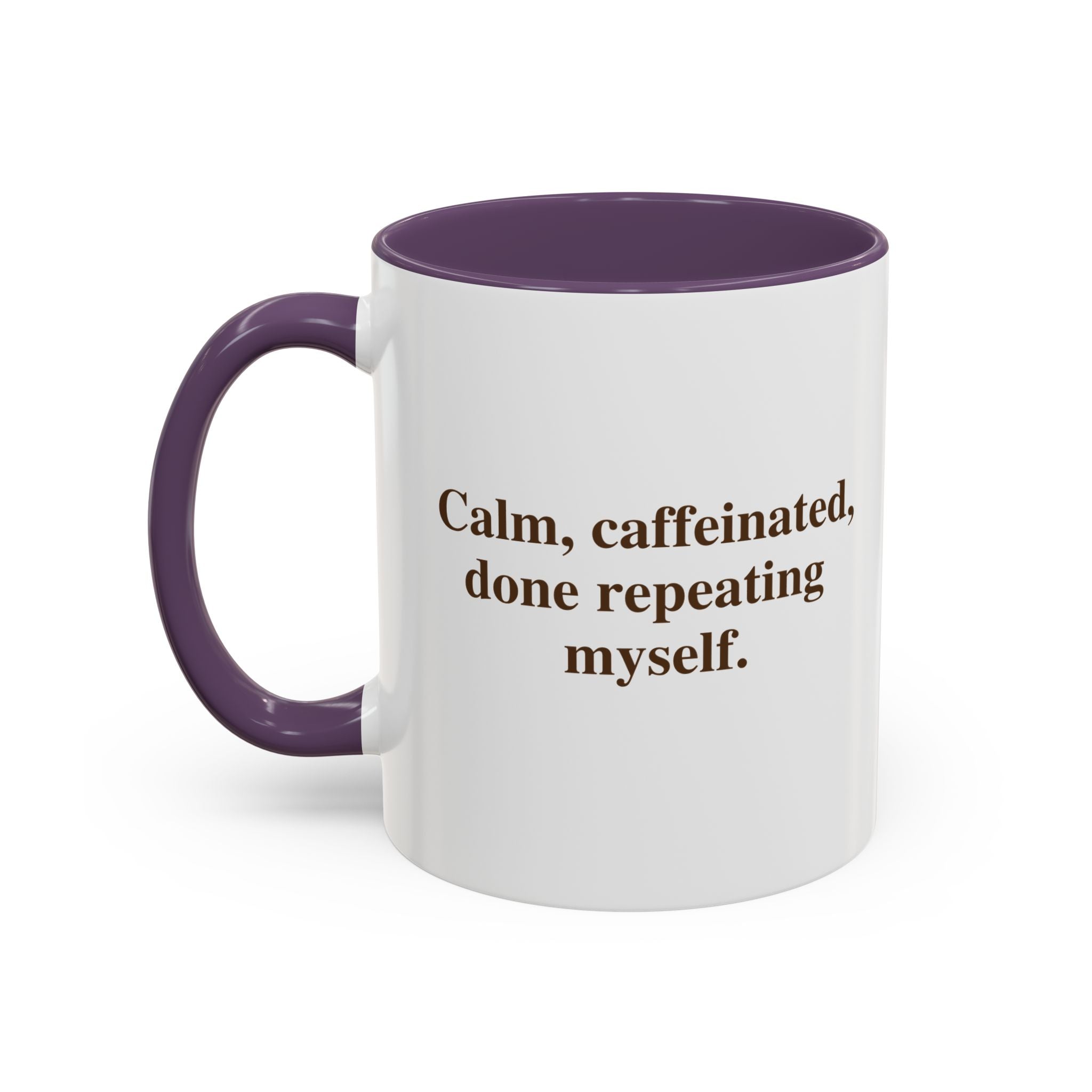Coffee Mug — "Caffeinated, Overthinking, Expert." Accent Black-Handle Ceramic Mug (11/15oz)