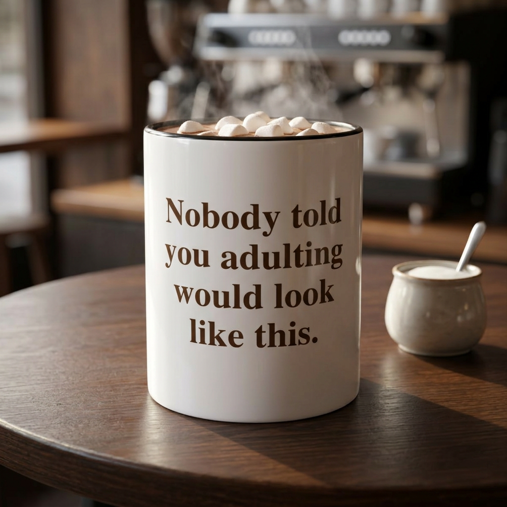 "Nobody Told You Adulting Would Look Like This." — Funny Coffee Mug