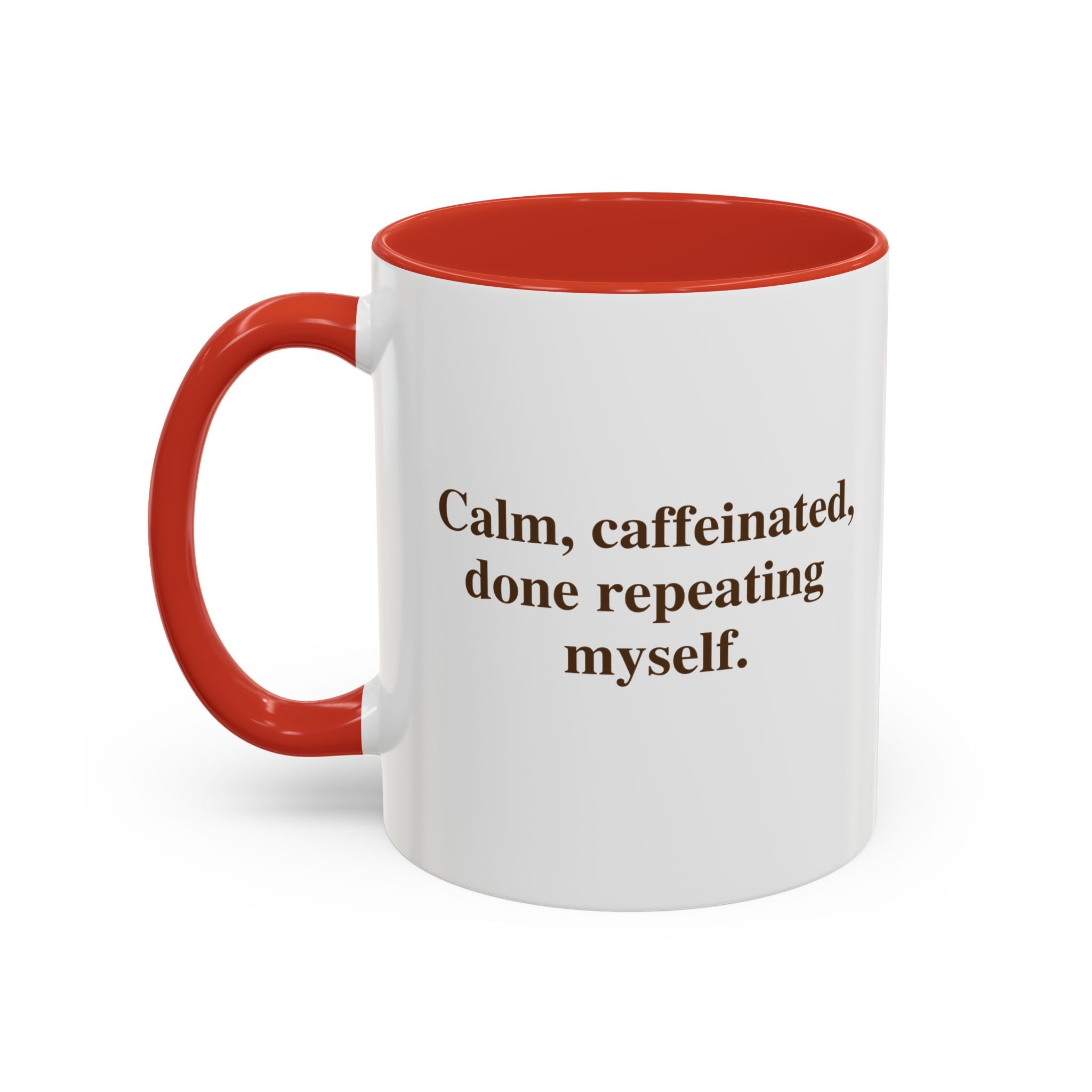 Coffee Mug — "Caffeinated, Overthinking, Expert." Accent Black-Handle Ceramic Mug (11/15oz)